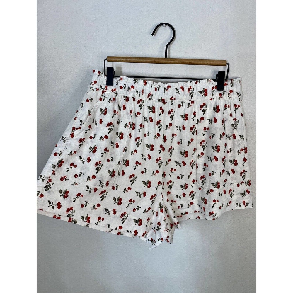 Abercrombie & Fitch Cherry Print Pull-On Linen Blend Short Size Large NWT